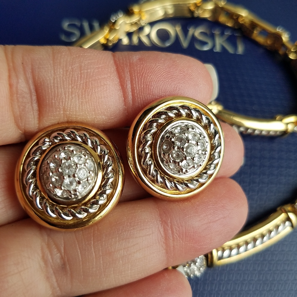 AUTHENTIC Swarovski 18k Gold Plated Tennis Necklace, Bracelet & Earrings SET - Picture 9 of 16